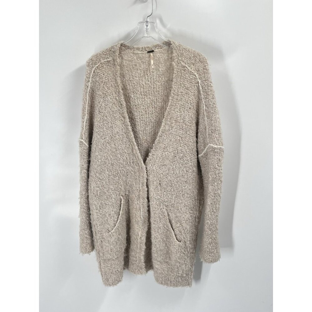 Free People Boucle Cadi Sweater Alpaca Grandpa Cardigan Grunge Boho Sz M Pockets - Picture 2 of 8